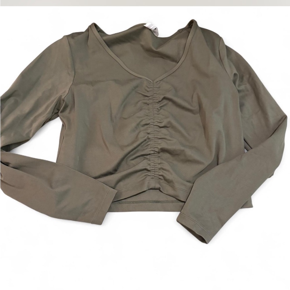 Olive Green Ruched Long Sleeve workout Top